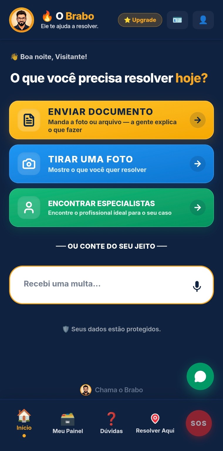 Tela inicial do aplicativo Chama o Brabo
