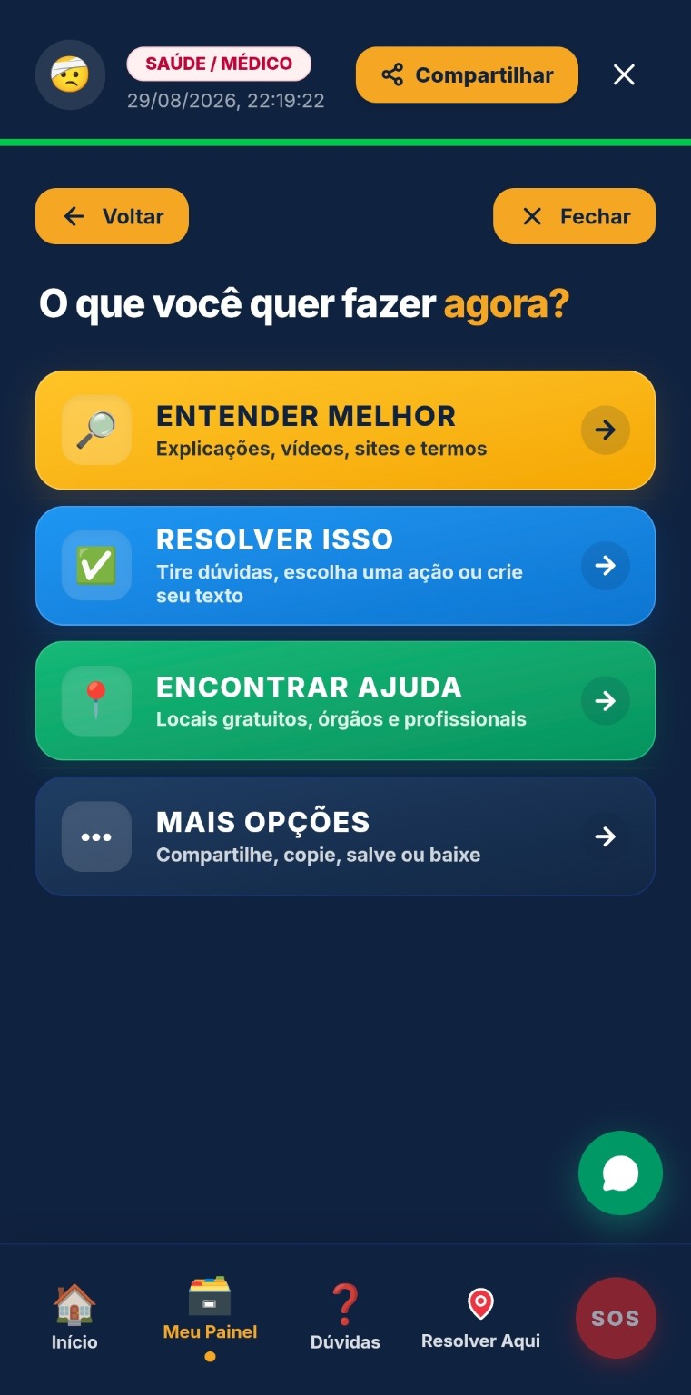 Tela de opções após uma análise